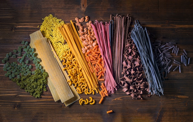 variety of whole grain pastas